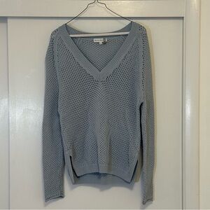 White + Warren Light Blue V-Neck Sweater